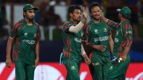 Bangladesh celebrate a wicket