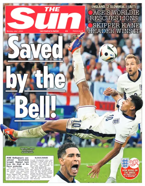 The headline on the front page of the Sun reads: “Saved by the Bell!
