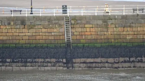 North Yorkshire Council A stone pier with a wooden ladder along the side of the pier