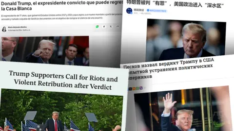 BBC Headlines in different languages on the Trump verdict