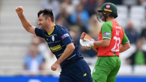 Hampshire's Ian Holland takes Colin Ackermann's wicket in the One-Day Cup final loss to Leicestershire 