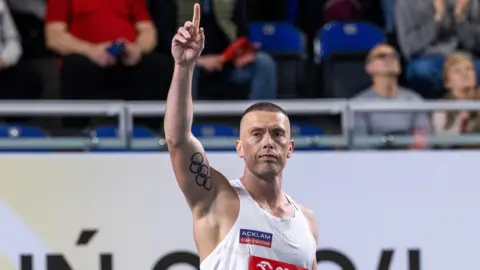 British sprinter and 2024 Paris Olympics hopeful Richard Kilty in action