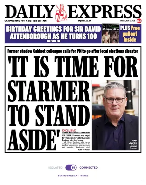 The headline on the front page of the Daily Express reads: “It is time for Starmer to stand aside”.