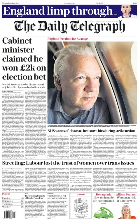 Daily Telegraph: Cabinet minister claimed he won £2k on election bet