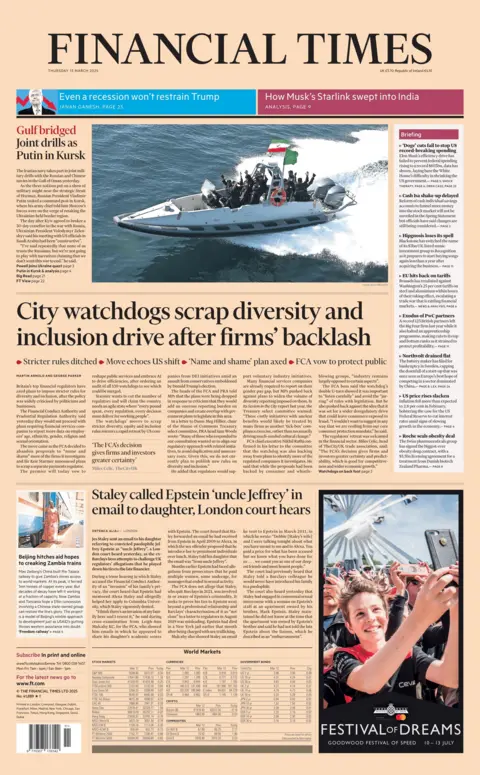 The headline on the front of the Financial Times reads: 