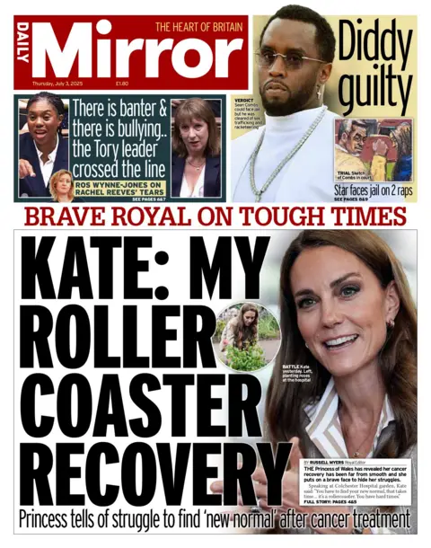  My roller coaster recovery" reads the headline on the front page of the Daily Mirror.
