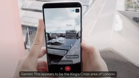 Google A screenshot of the Google I/O presentation in which an AI running on a phone is able to identify the view it was looking at - in this case Kings Cross in London