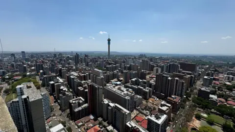 Ed Haberhon / BBC is a skyline viewpoint from the top of the Ponte Tower of Hillbrict of Johannesburg, South Africa.