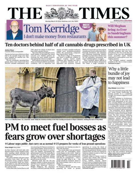 The headline on the front page of the Times reads: "PM to meet fuel bosses as fears grow over shortages."