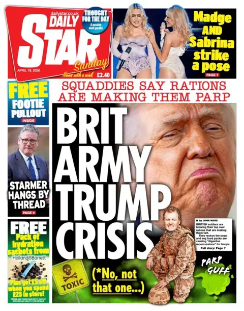 The headline on the front page of the Daily Star reads: "Brit army Trump crisis."