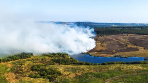 A large fire in the hills above Fauldhouse