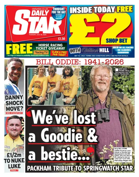 "We've lost a Goodie & a bestie... Packham tribute to springwatch star," reads the headline on the front page of the Daily Star.