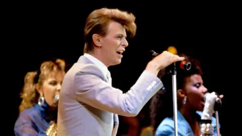 David Bowie pictured at the Live Aid concert on 13th July, 1985.