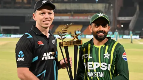 New Zealand's Michael Bracewell and Pakistan captain Babar Azam during their Twenty20 series in 2024