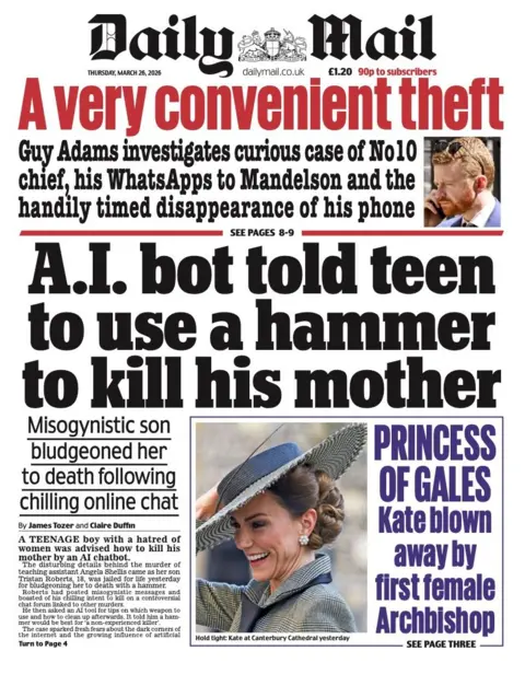  "AI bot told teen to use a hammer to kill his mother."