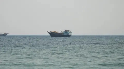A vessel in the Strait of Hormuz, as seen from Musandam,Oman.