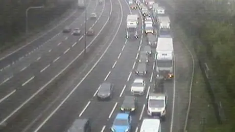 Queuing traffic on a motorway.