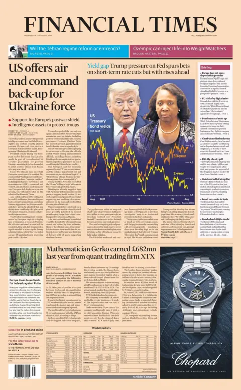 The headline on the front page of the Financial Times: "US offers air and command back-up for Ukraine force". 