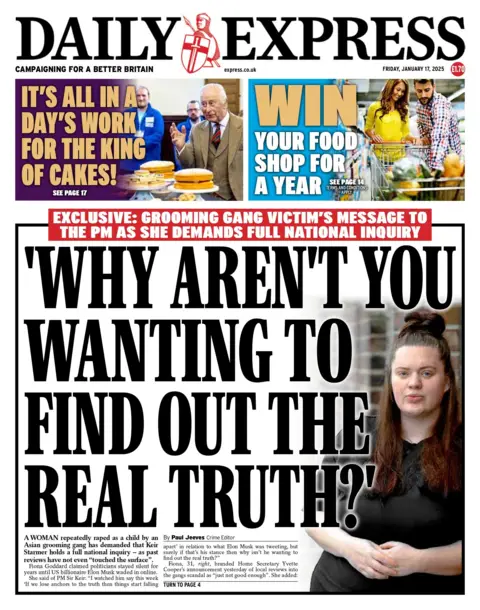 The headline on the front page of the Daily Express reads: "'Why aren't you wanting to find out the real truth?'"