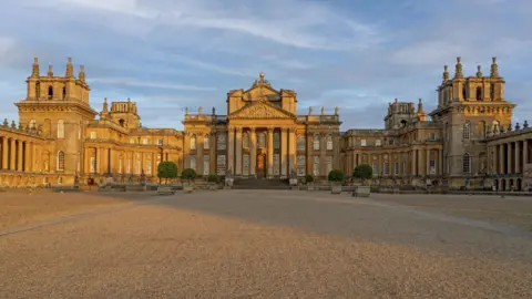 Cuffe & Taylor The dramatic front facade of Blenheim Palace, which is a large 18th century stately home in Oxfordshire.