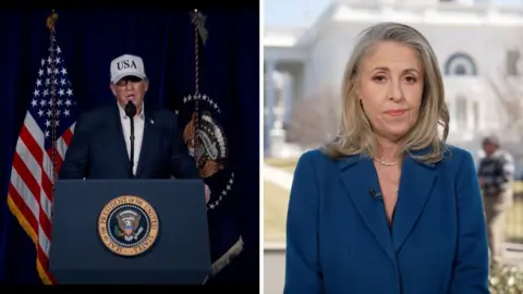 Splitscreen. Left, Trump. Right, Sarah Smith.