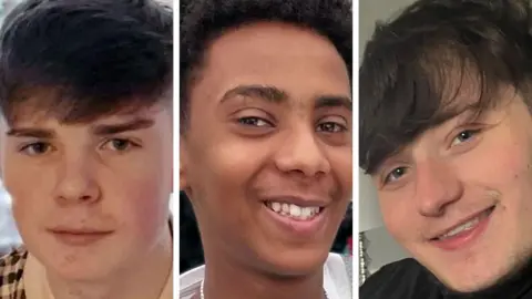 Three young men in a composite image. From the left: Kayden Moy has short brown hair, Amen Teklay has short black hair and smiles, and John McNab has grown-out short brown hair and smiles.