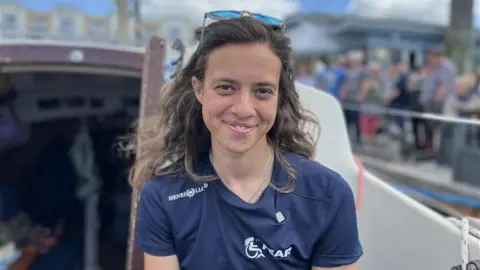 Close up of Jazz Turner on board her boat 