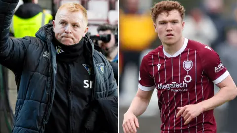 Dunfermline Athletic manager Neil Lennon and Arbroath forward Findlay Marshall