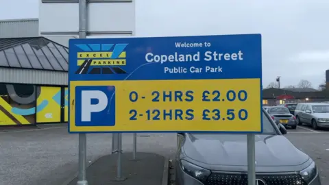 Sign at entrance to Copeland Street car park