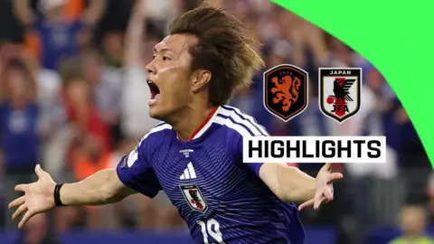 Koki Ogawa celebrates his side scoring against the Netherlands in their Group F fixture in the 2026 World Cup