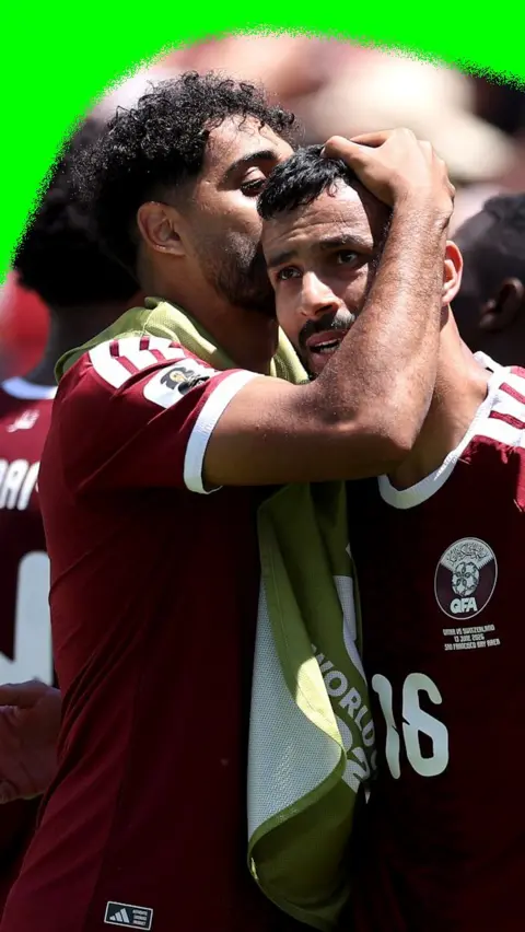 Watch as Qatar's Boualem Khoukhi equalises in extra time against Switzerland, scoring their first goal in the 2026 World Cup.