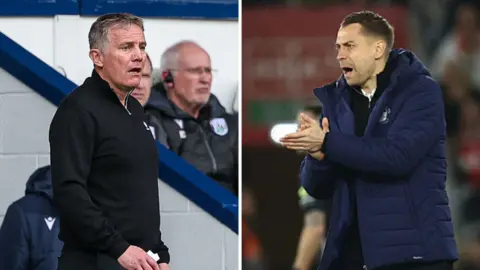 Wrexham manager Phil Parkinson (left) looks on from the touchline and (seperate picture) Southampton head coach Tonda Eckert claps his hands (right)