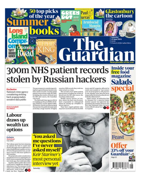 BBC Guardian headline: "300m NHS patient records  stolen by Russian hackers"