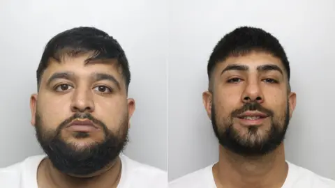 West Yorkshire Police Police mugshots of Hasan Yousif and Anis Ashfaq. Yousif has short hair with a beard. Ashfaq has short hair shaved at the sides and a trimmed beard.

