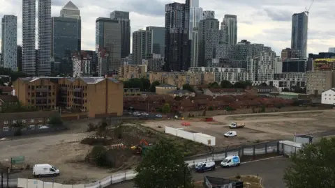 A wide shot of the brownfield site