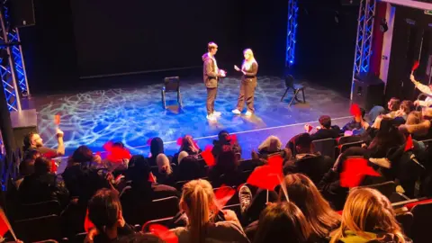 Lise Kaye-Bell Actors Oscar Burton and Phoebe Smith in Red Flags Interactive