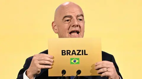 FIFA President Gianni Infantino announces Brazil as the hosts of the 2027 Women's World Cup 