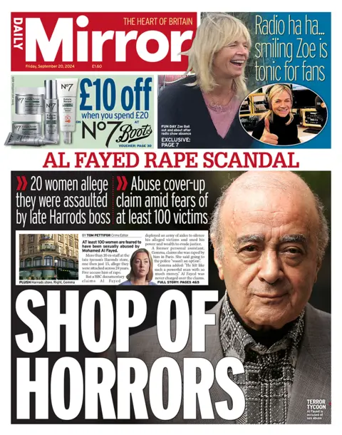 The Daily Mirror header  reads "shop of horrors"