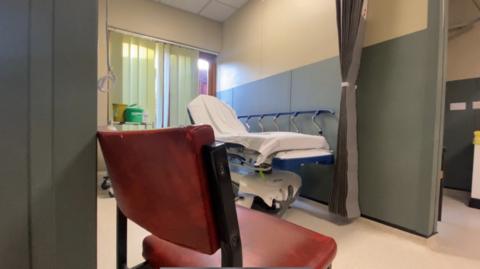 A chair and hospital bed at the urgent treatment centre at Louth Hospital