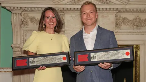 Sir Chris Hoy and his wife Lady Sarra Hoy receiving the Freedom of the City of London.