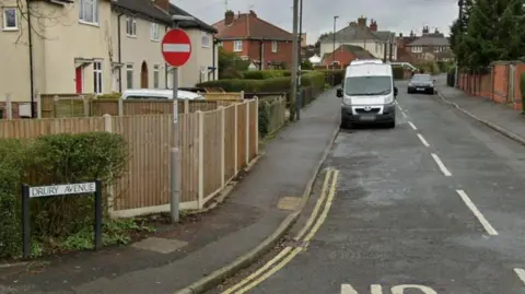 Google Streetview, including the sign of Drury Avenue in Spondon, Derby