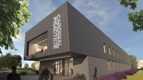 Ipswich Borough Council An image showing what the £7.75m complex could have looked like if built, with black metal cladding and a big window on the first floor.