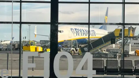 A picture of the Ryanair flight from Copenhagen to Stansted