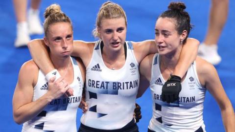Susannah Townsend, Lily Owsley and Fiona Crackles [right) of Team GB