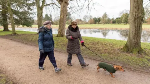 National Trust / Annapurna Mellor Dog walkers on a woodland footpath