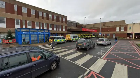 Google Ambulance outside the emergency departmentt at Grimsby's Diana Princess of Wales Hospital