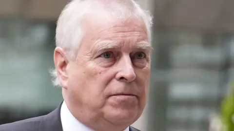 PA Media Prince Andrew arriving at Westminster Cathedral for the funeral of the Duchess of Kent