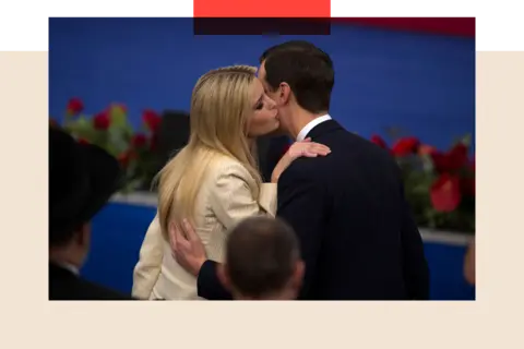 Getty Images Ivanka Trump kisses Jared Kushner during the opening of the US embassy in Jerusalem 