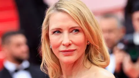 Cate Blanchett arrives for the screening of the film "The Apprentice" at the 77th edition of the Cannes Film Festival in Cannes, southern France, on May 20, 2024