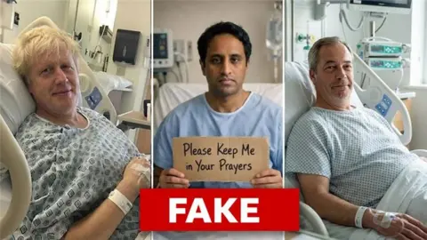 A composite of three images side by side. Each features a middle-aged man dressed in a hospital gown 